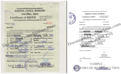 Certified and Notarized Marathi to English translation of Birth Certificate